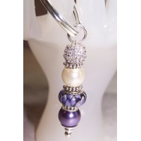 Purple Flowers Murano Rhinestone and Pearl Beaded Key Chain / Zipper Pull